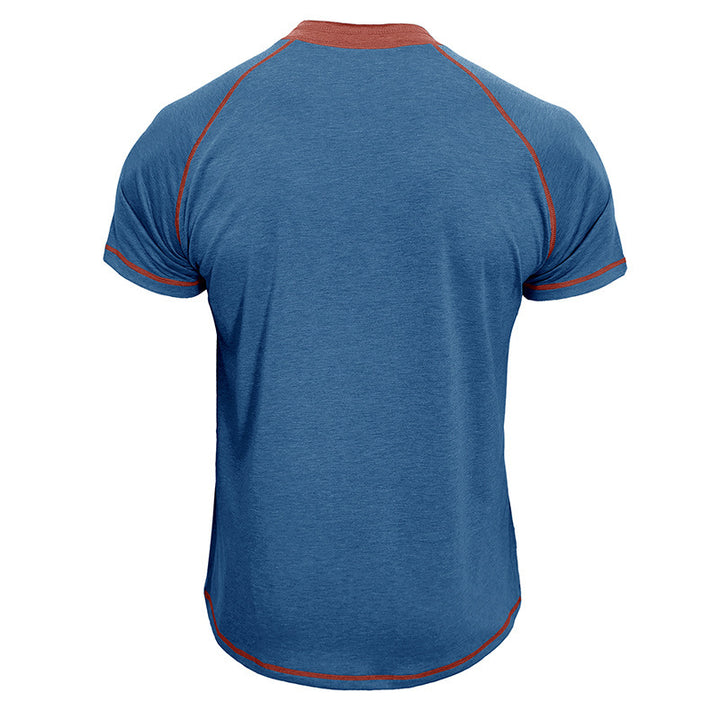 Herre Henley-shirt med kontrasterende sømme og knaplukning Stilla
