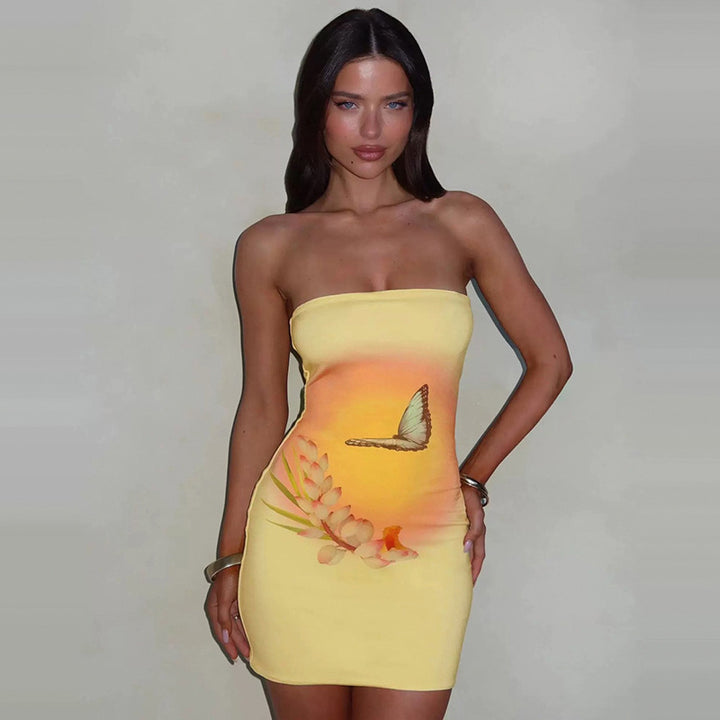 Damen Bandeau-Kleid mit floralem Design und lebendigem Farbverlauf Skovae