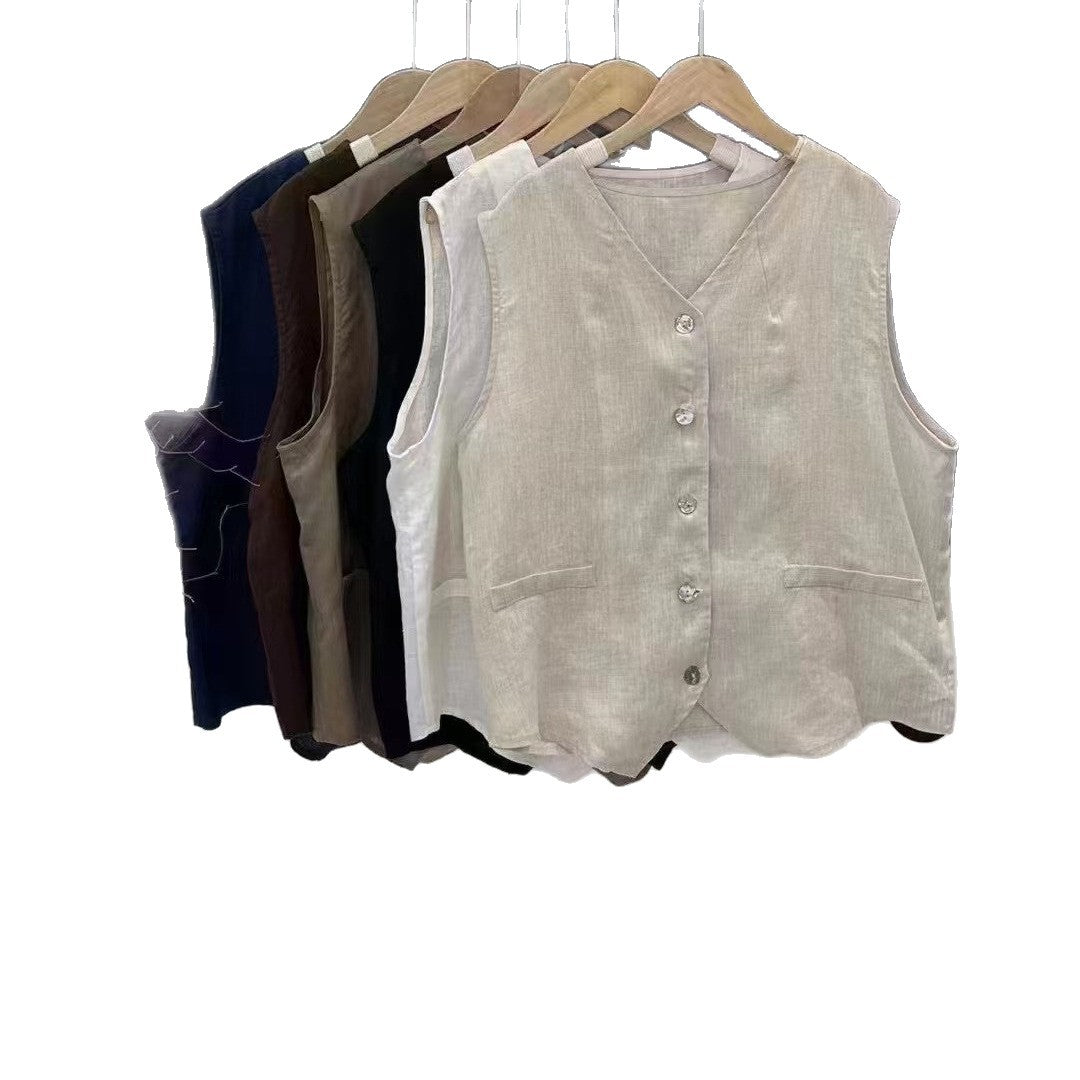 Dame Casual Linned Knap-Op Vest Stilla