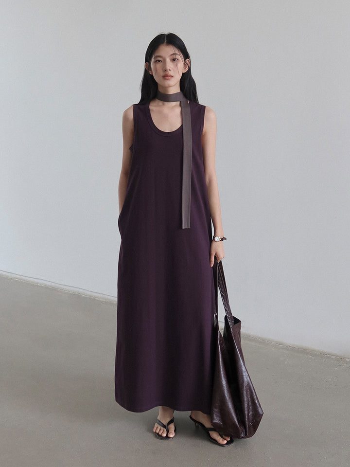 Dame lang, ærmeløs Maxikjole lavet af åndbart Jersey Stilla