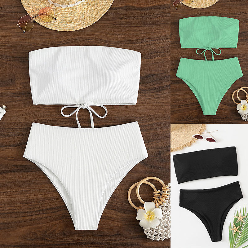 Dame Ribbet Bandeau Bikini Sæt Stilla