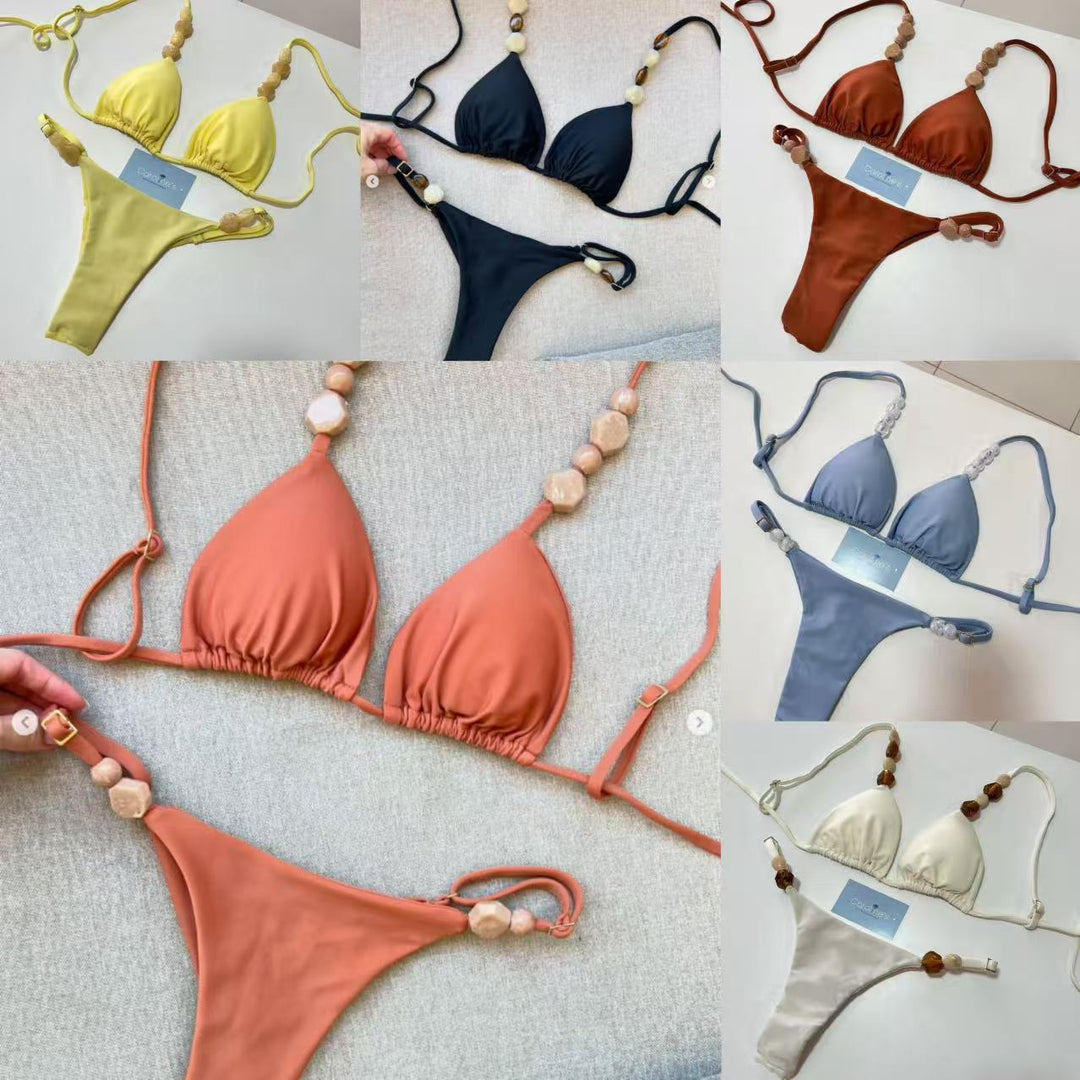 Dame triangel-bikini med elastiske bånd og dekorative detaljer Skovae
