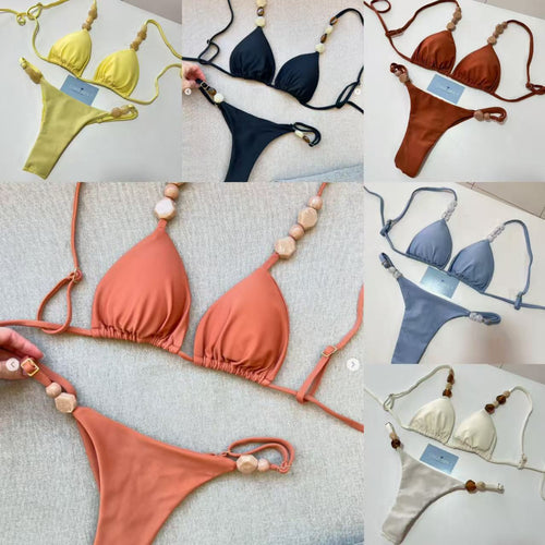 Dame triangel-bikini med elastiske bånd og dekorative detaljer Skovae