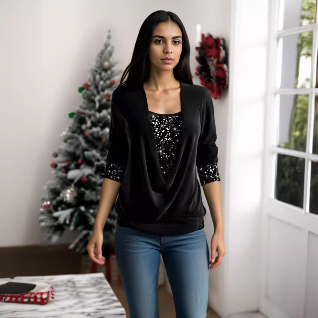Damer elegant top med glitrende detaljer og afslappet snit Stilla