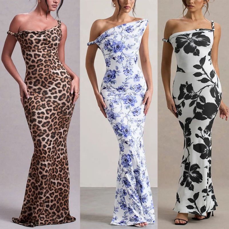 Damer Off-Shoulder Leopardmønster Maxi Kjole Stilla