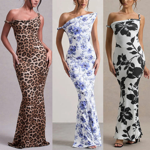 Damer Off-Shoulder Leopardmønster Maxi Kjole Stilla