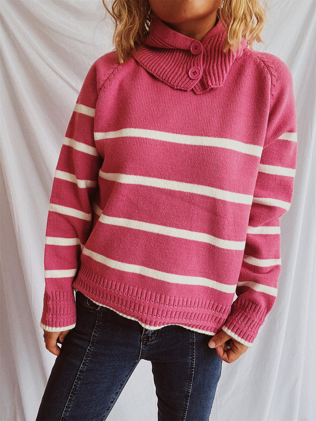 Kvinder sweater med mode krave og stribet mønster Stilla