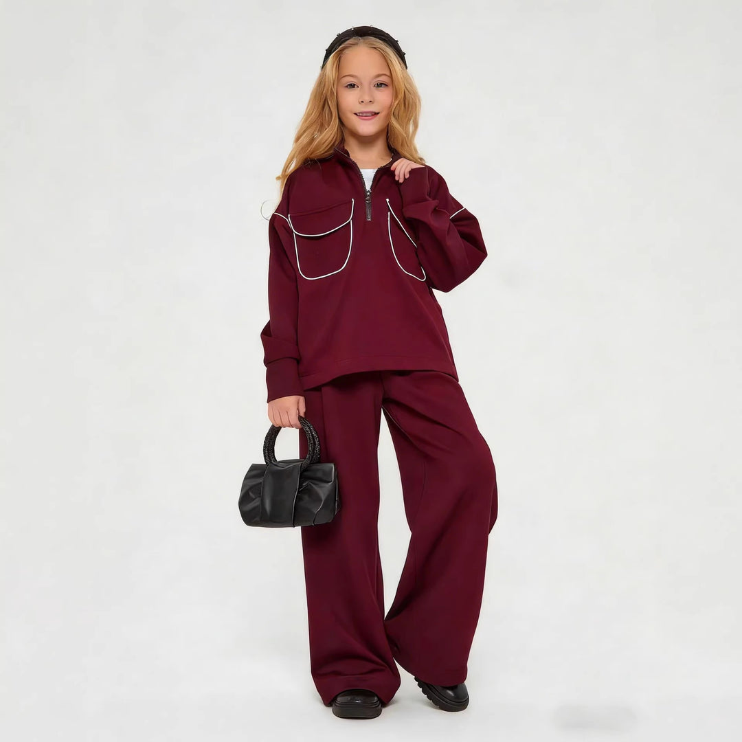 Kvindernes sporty sweatshirt med halv lynlås og praktiske lommer