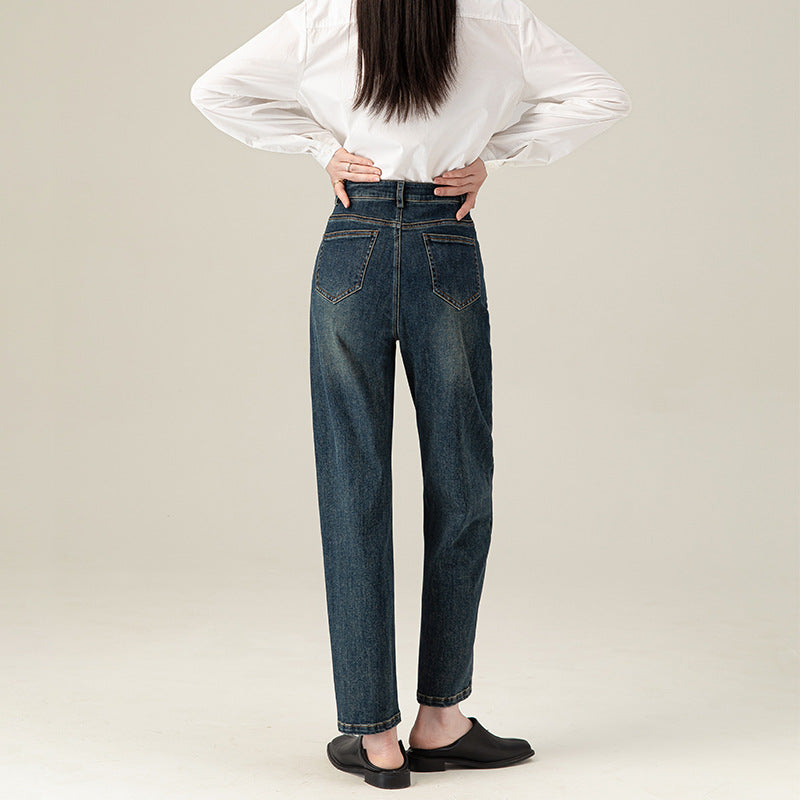 Dame højtaljerede denim-bukser med afslappet pasform og praktiske lommer Stilla
