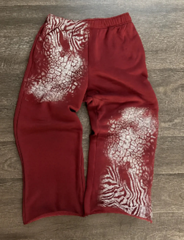 Dame nan løse sweatpants med asymmetrisk dyreprint, elastisk komfortlinning og lige ben Skovae
