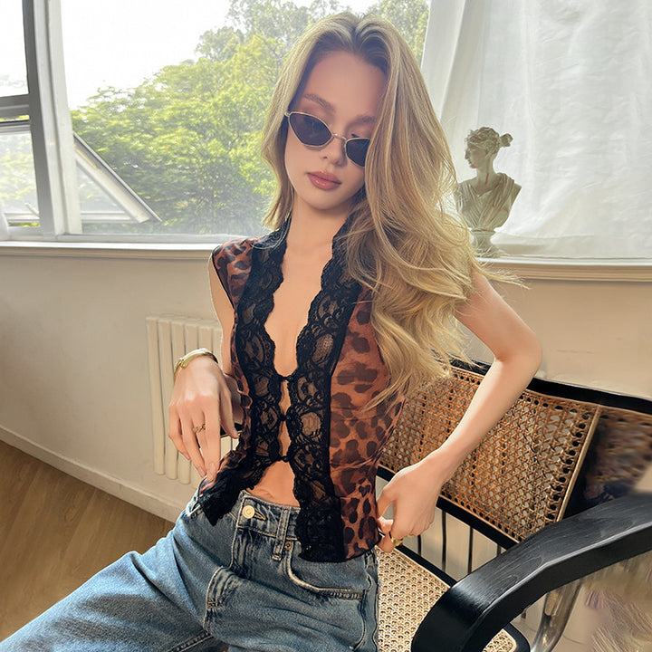 Damer Sexy Blonde Top med Leopardmønster Skovae