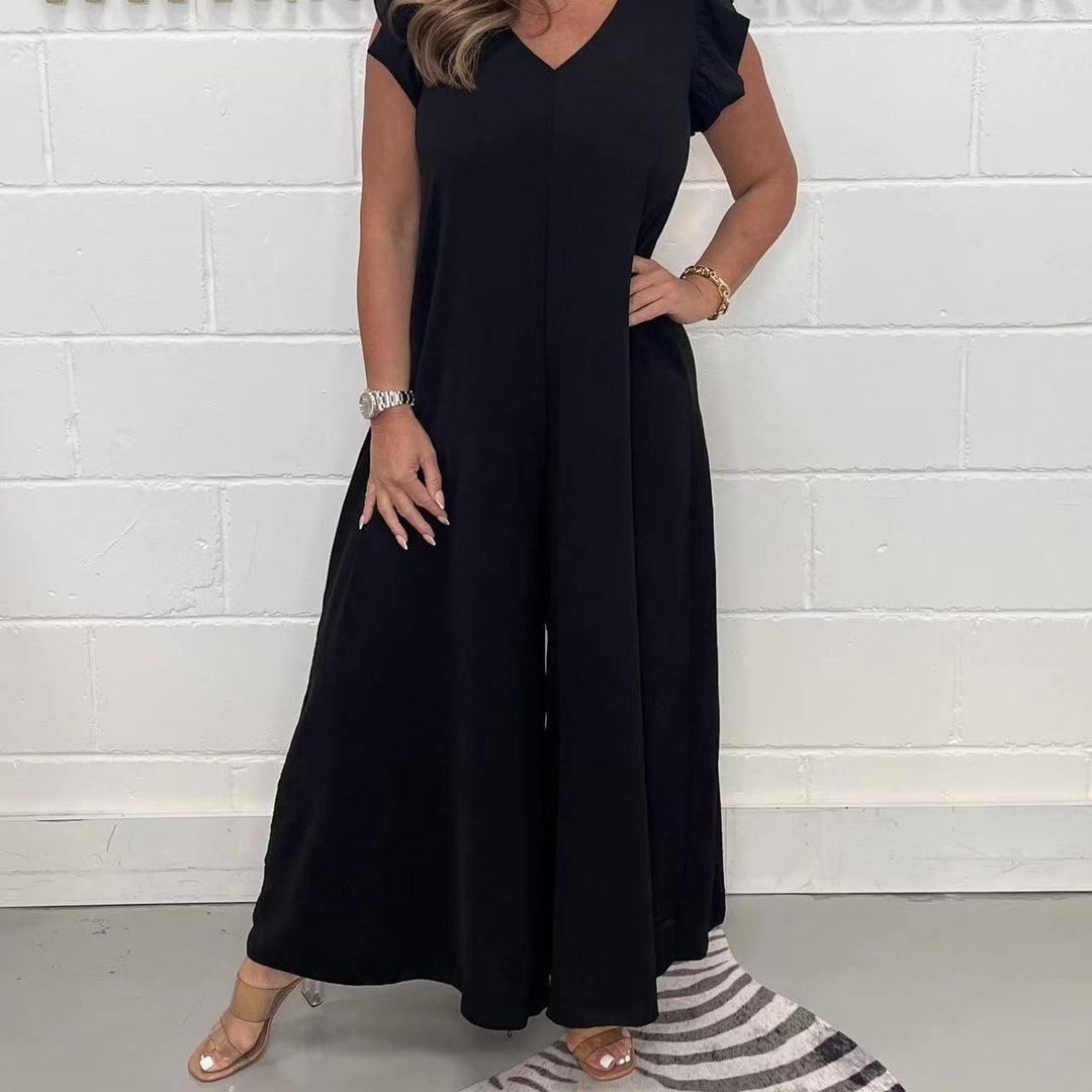 Dame Elegant Jumpsuit med brede ben og V-udskæring Stilla