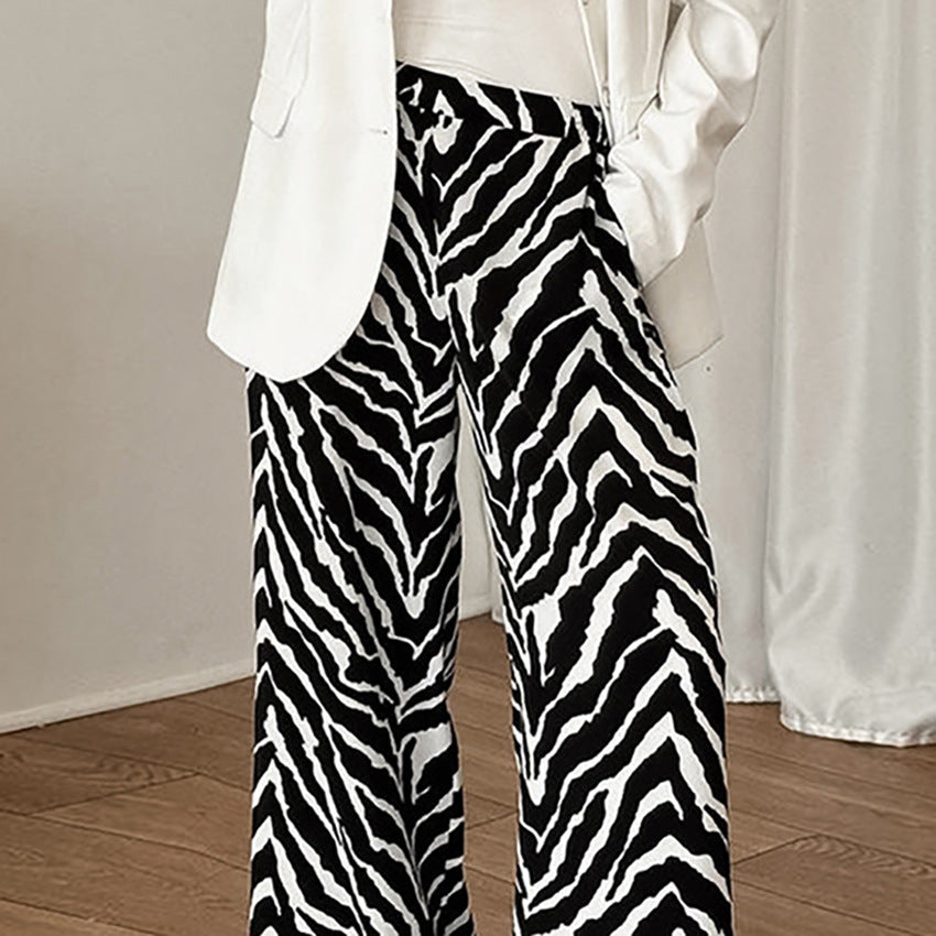 Dame Bred Zebra-Print Palazzo-Bukser med elastisk Talje og Svingende Snit Stilla