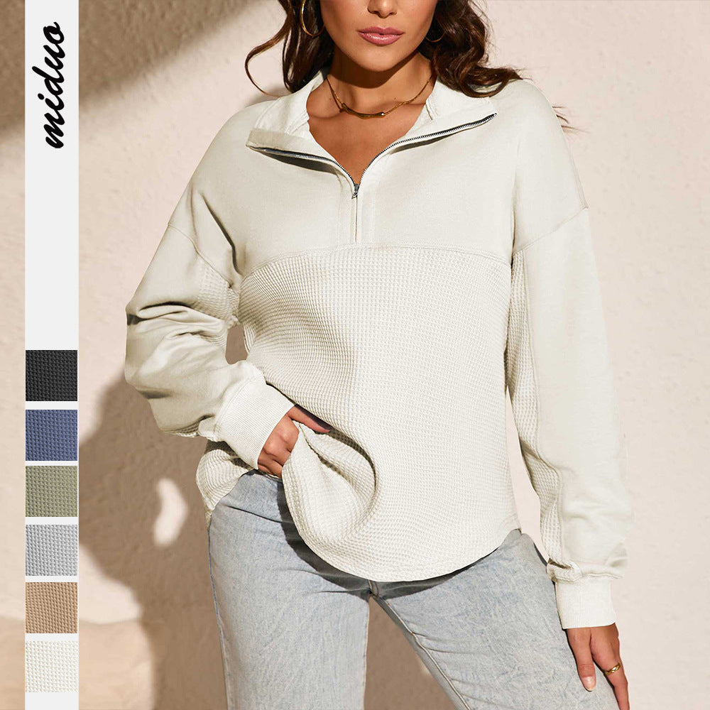 Dame sporty sweatshirt med moderne lynlås og struktureret overflade Stilla