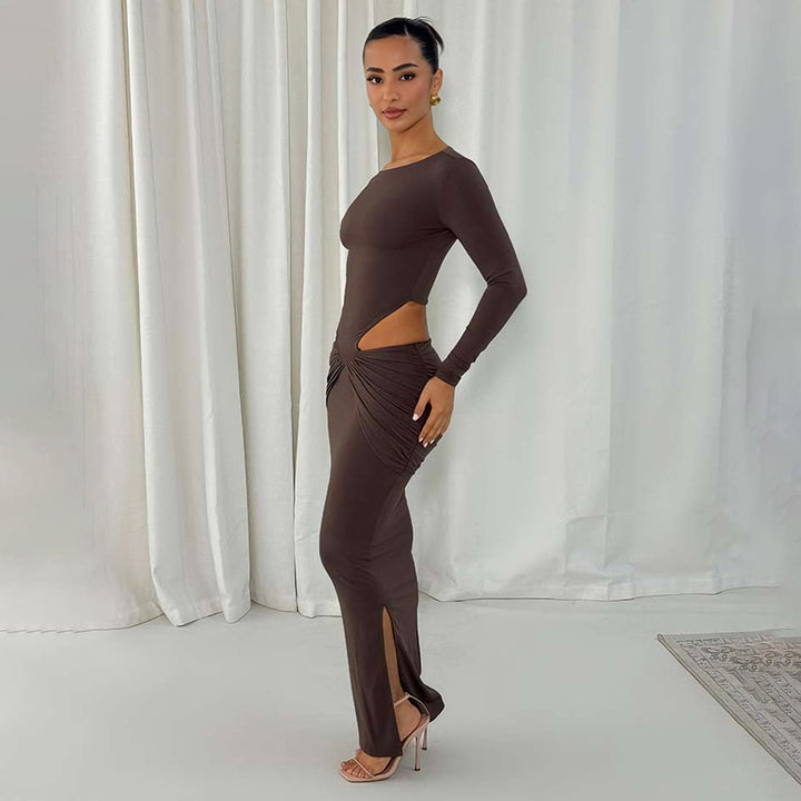 Dame Figurtilpasset Maxikjole med transparente Cut-Outs og Rynker Skovae