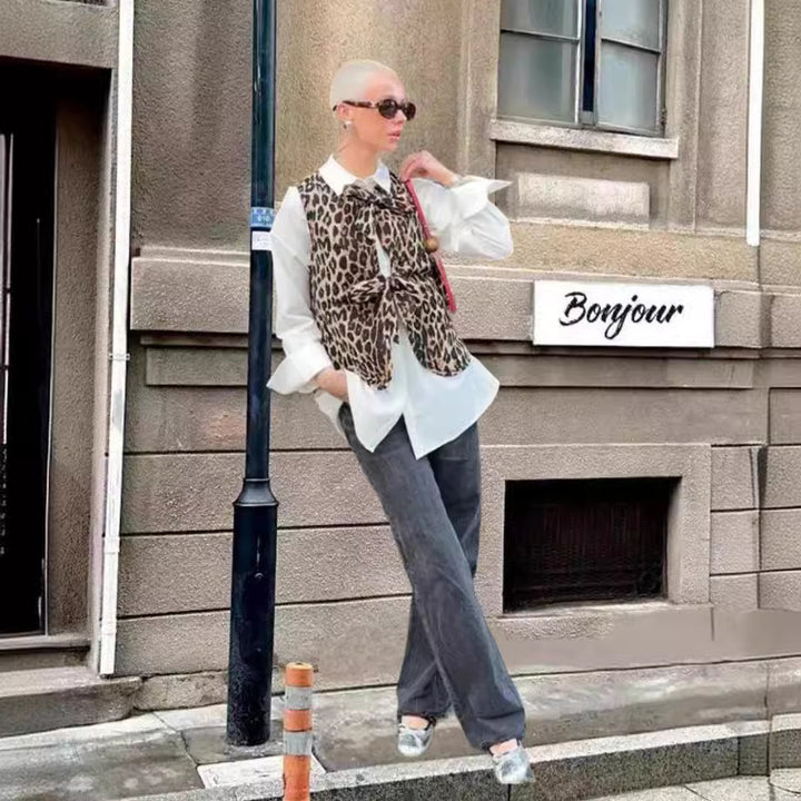 Dame Leo-udskæring vest med justerbar sløjfe og afslappet design Stilla