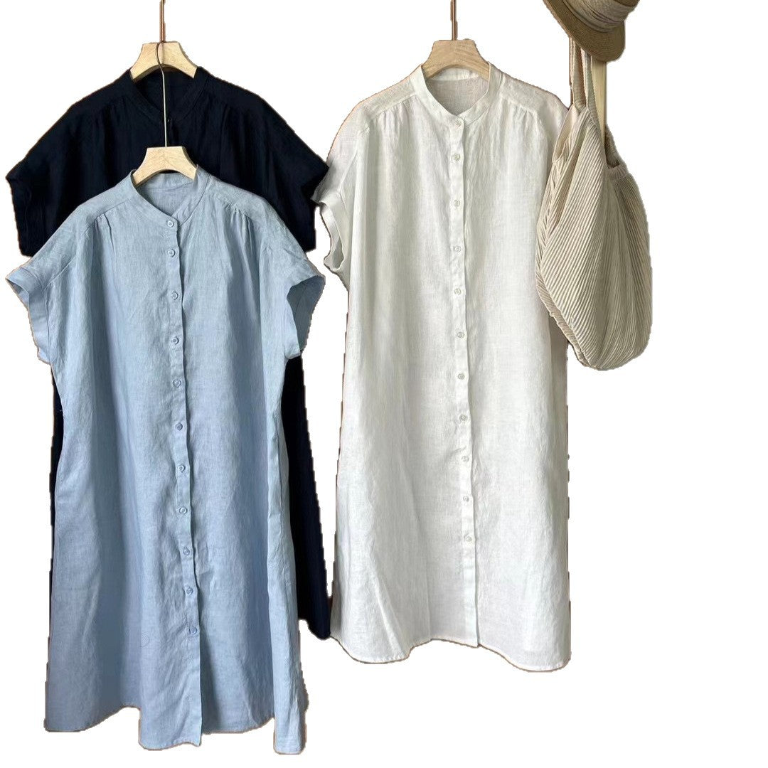 Dame Relaxed Fit Linned Knapliste Tunika Skjorte Stilla
