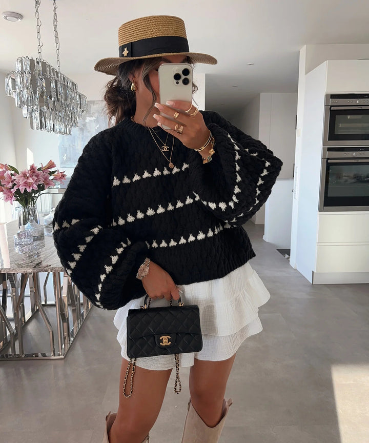 Damerne Groft Struktureret Sweater med Bred Ærme Stilla