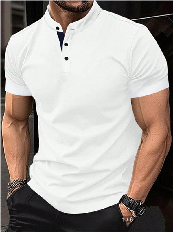 Herren poloshirt med moderne ståkrave og kontrasterende knapper Stilla