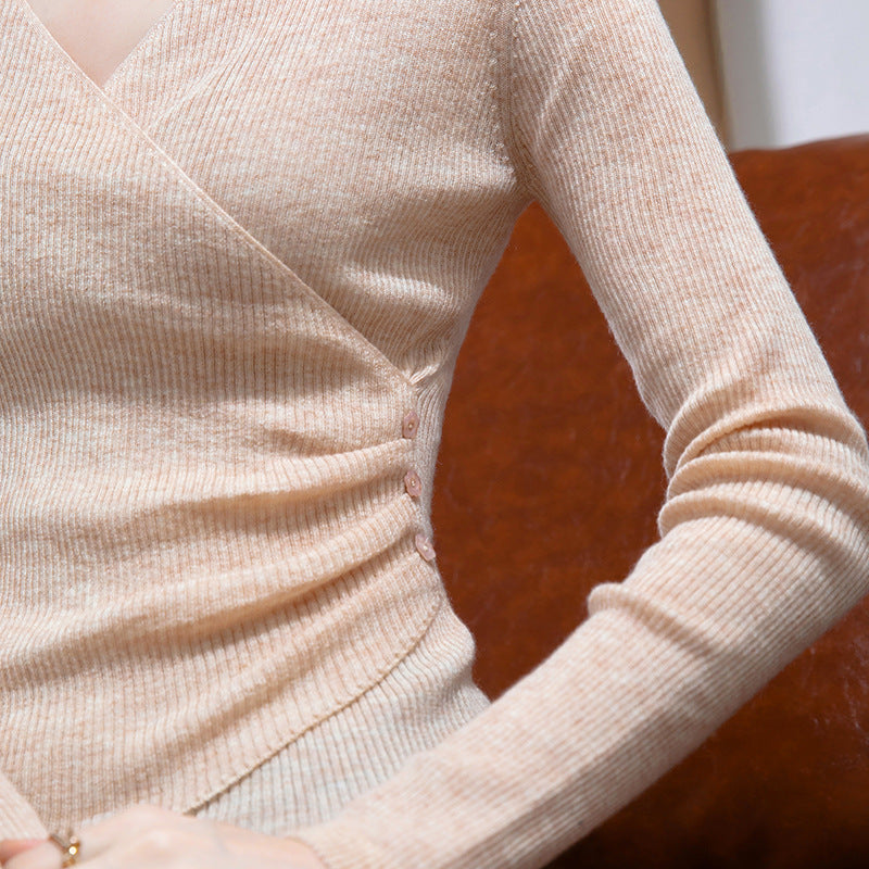 Dame indpakningsoverdel med fin ribstruktur og elegant drapering Stilla