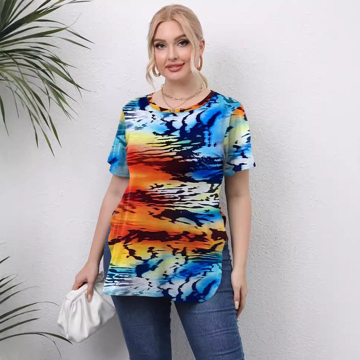 Dame afslappet T-Shirt med moderne batikdesign Skovae