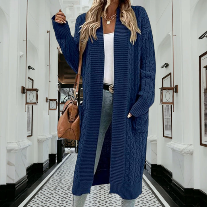Kvinders chunky strik cardigan med åben design og praktiske lommer Stilla