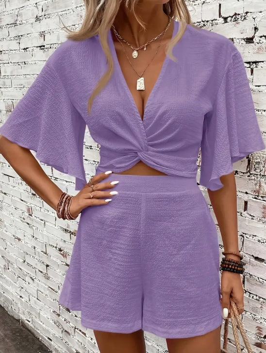 Dame To-delt Outfit med indpaknings-top og vide shorts Stilla