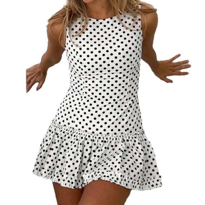 Dame Polka-Dots Minikjole med voluminøs skørt og antydet spids kant Skovae