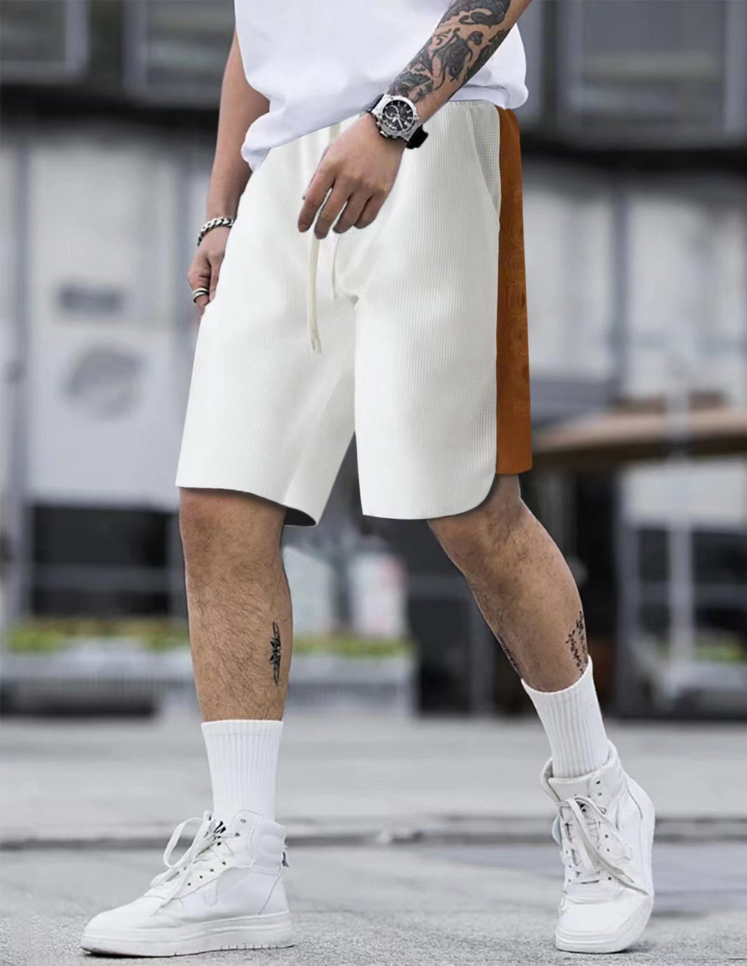 Herren Komfortable Sportshorts med sidefarvekontrast og elastisk talje Stilla