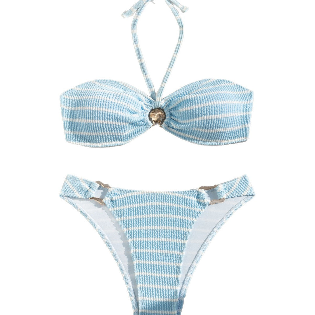 Dame bandeau-bikini med elegant muslingedetalje og sidelukninger Stilla