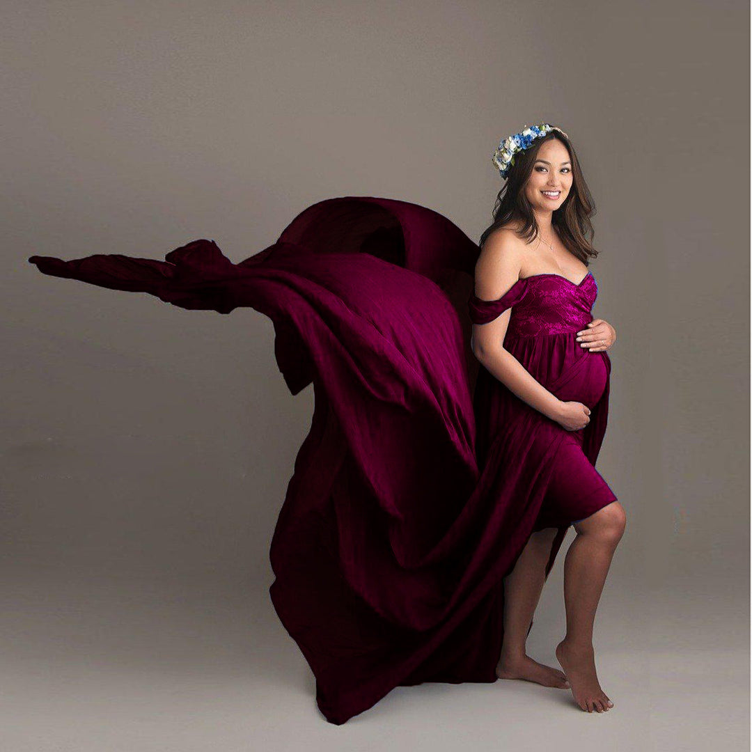 Dame Off-Shoulder Chiffon Graviditets Maxi Kjole Stilla