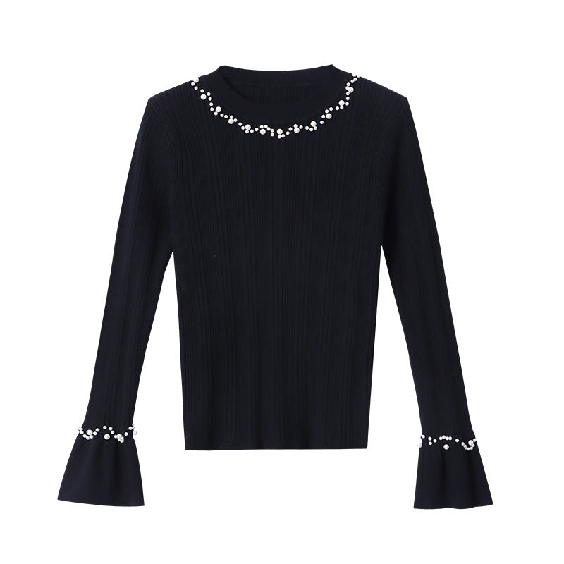 Kvinders langærmet sweater med perledekorations Stilla