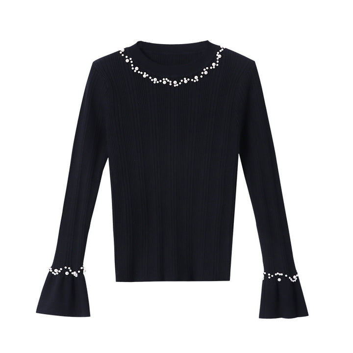 Kvinders langærmet sweater med perledekorations Stilla
