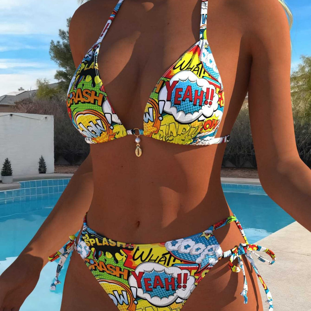 Dame triangel-bikini med comic-inspireret mønster Skovae