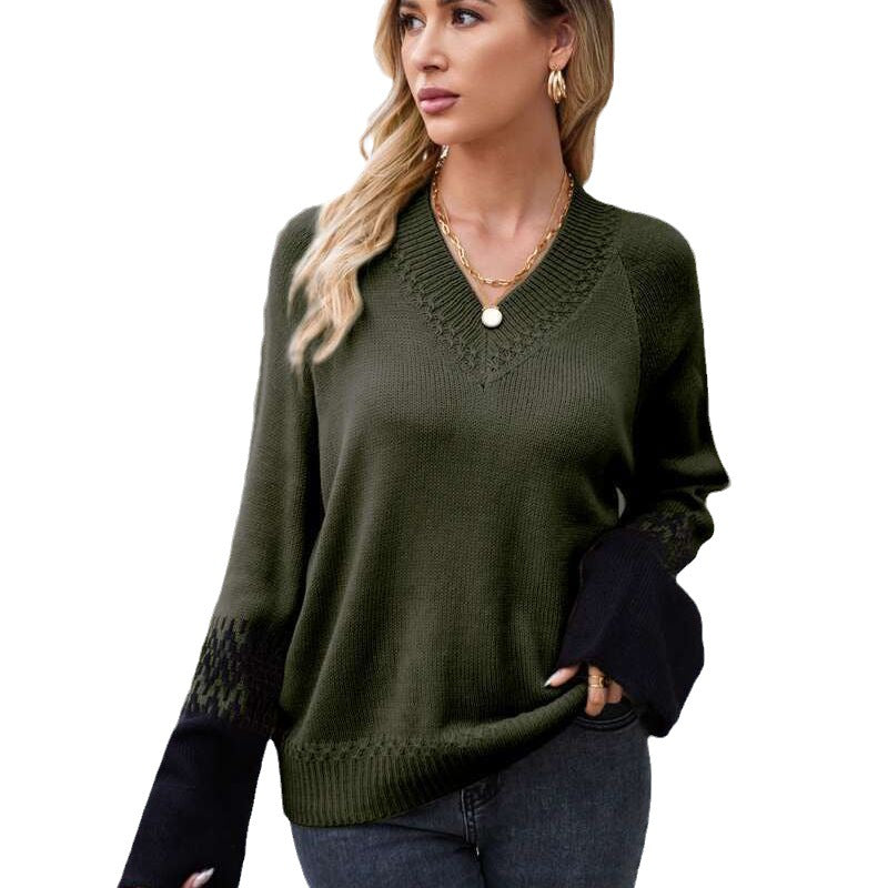 Dame elegant strikpullover med V-udskæring og moderne flammet garn Stilla