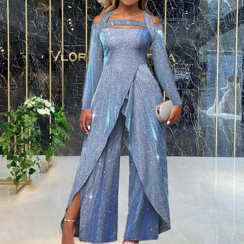 Dame Glamourøst Funktionsjumpsuit med skinnende effekt og elegant design Stilla