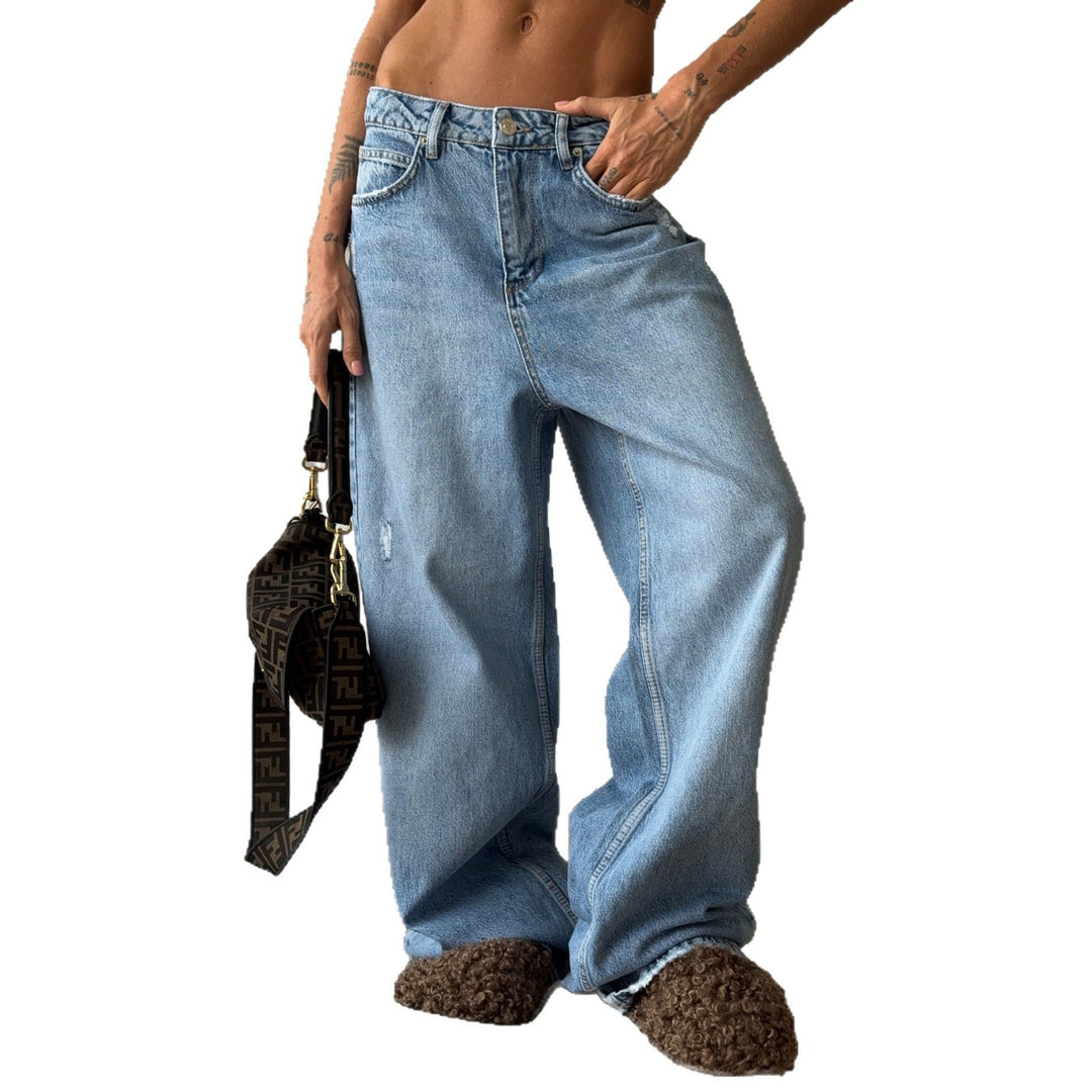 Kvindernes Bred Skåret Jeans med Ødelagte Detaljer Stilla