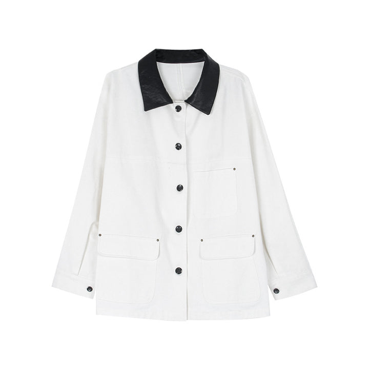 Dame mode oversized-jakke med kontrasthals og praktiske lommer Stilla