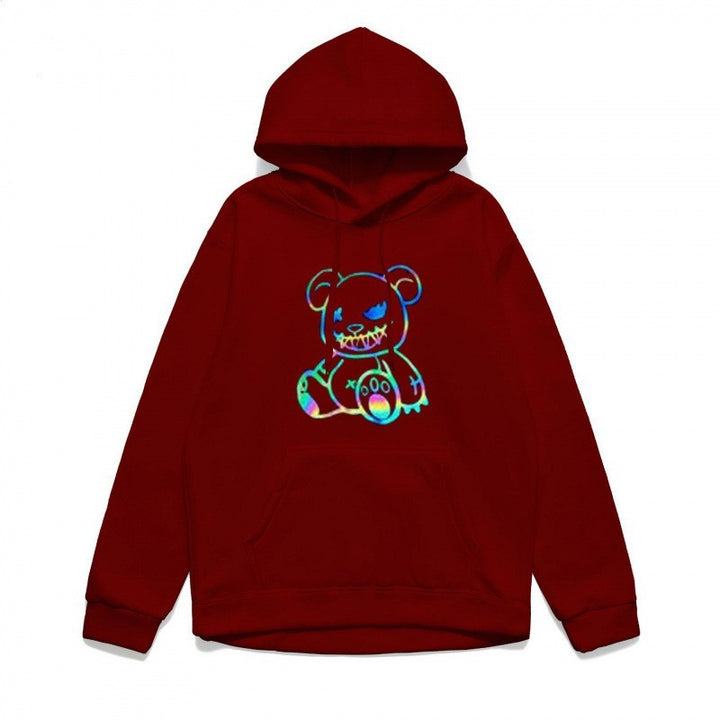Dame hoodie sweatshirt med sejt bjørnemotiv og komfortabel pasform Skovae