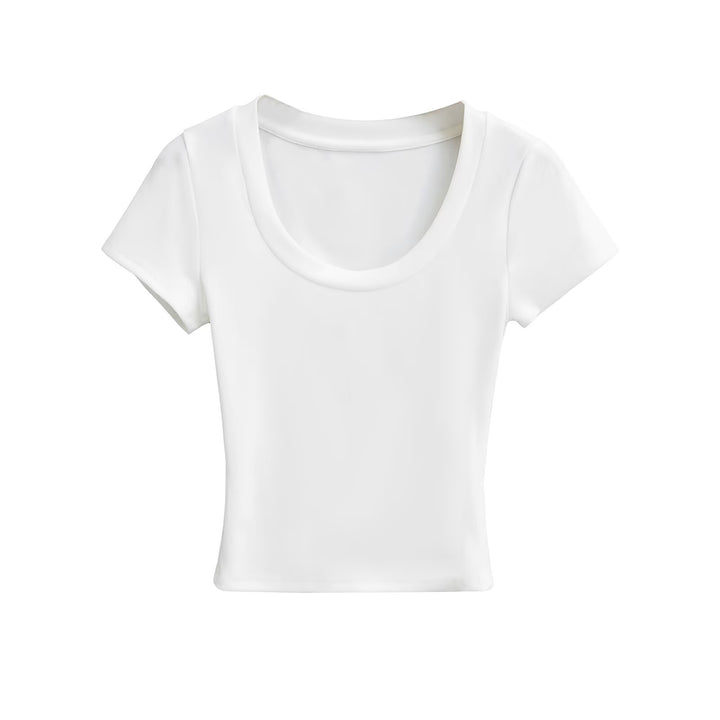 Dame figursyet T-shirt med bred rund halsudskæring og blød bomuldsblanding Stilla
