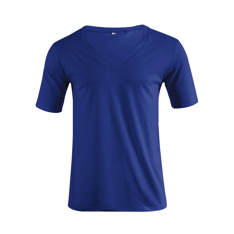 Herren nan V-hals T-shirt i fin jersey med smal silhuet og flade sømme Skovae