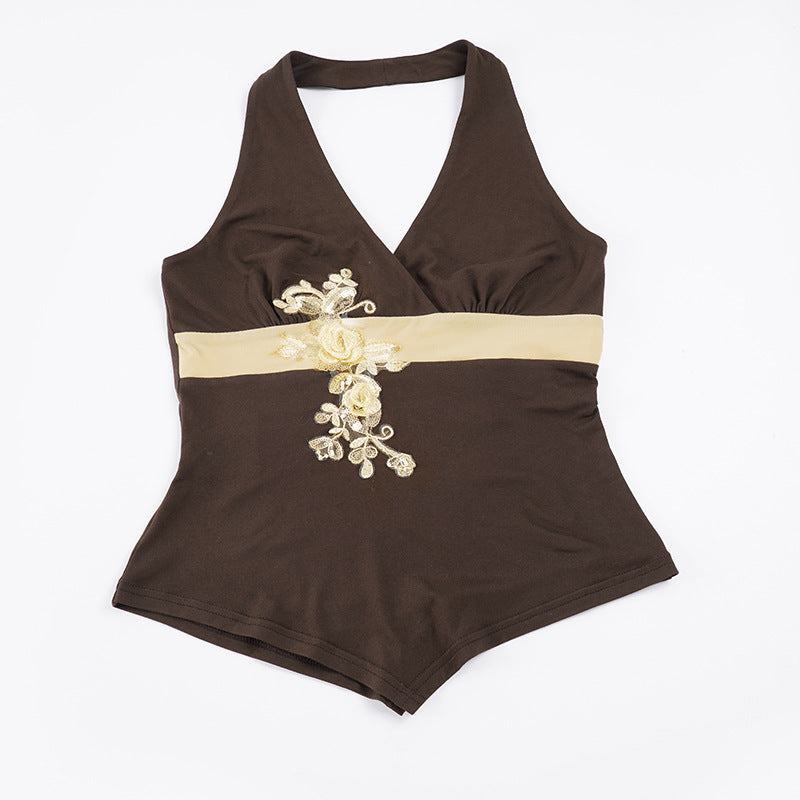 Damen Elegant geschnittenes Badeoutfit mit Blumenstickerei Skovae