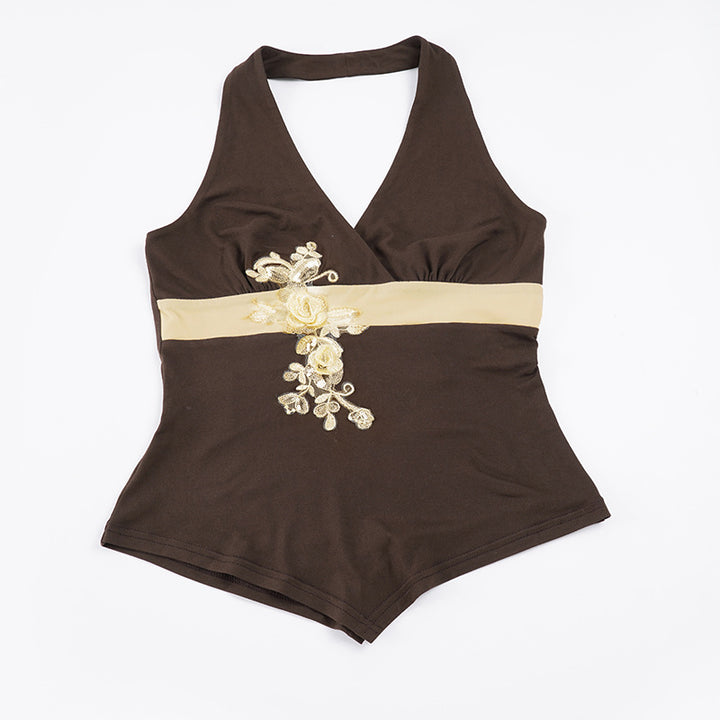Damen Elegant geschnittenes Badeoutfit mit Blumenstickerei Skovae