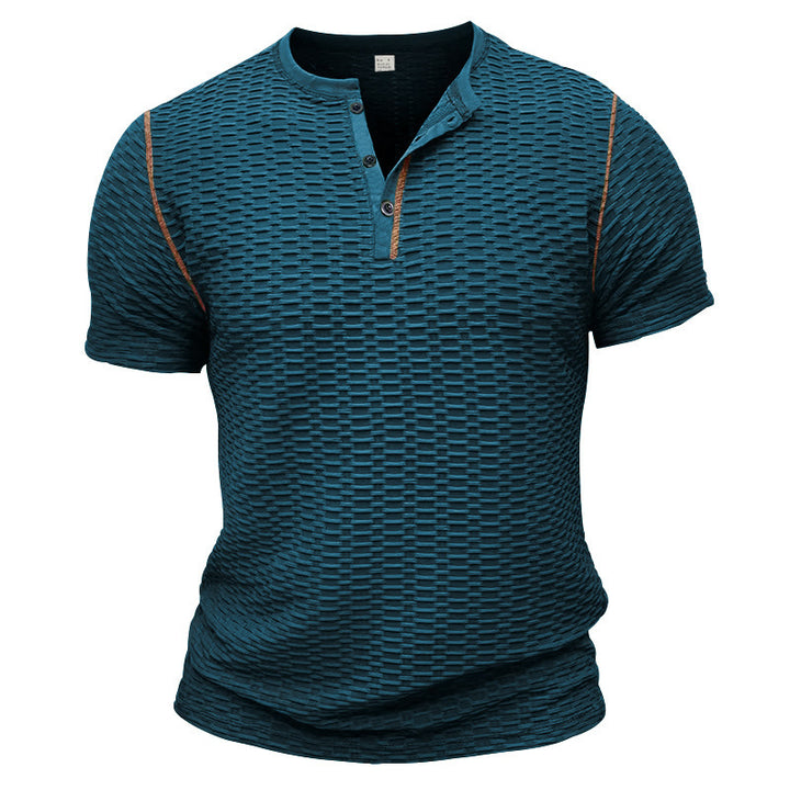 Herrer kortærmet Henley-shirt med struktureret design og modeaccentuer Stilla
