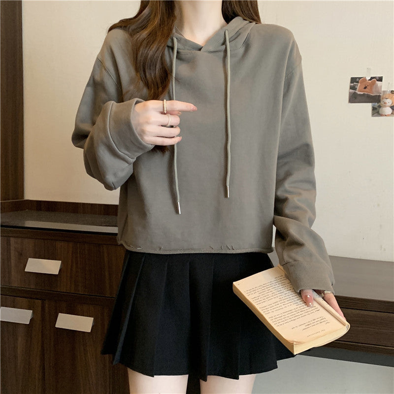Dame Cropped Hoodie med justerbare snore Stilla