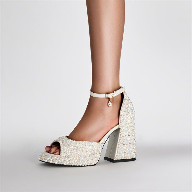 Femme Elegante Perle Blokhæl Sandaler Stilla