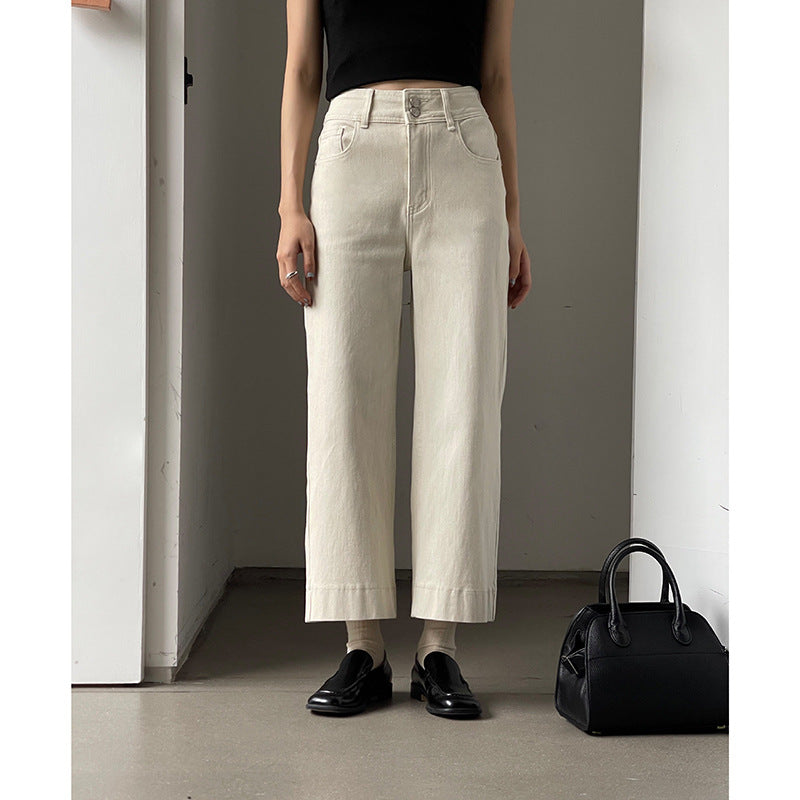 Dame elegante højvandsjeans med bred ben og høj talje Stilla