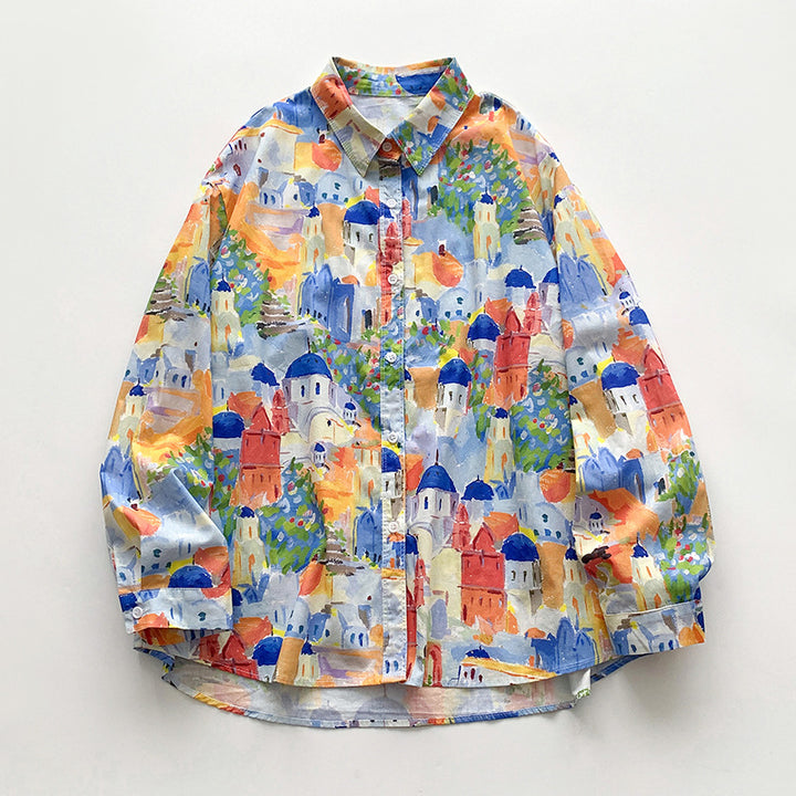 Dame farverig kunstbluse Stilla