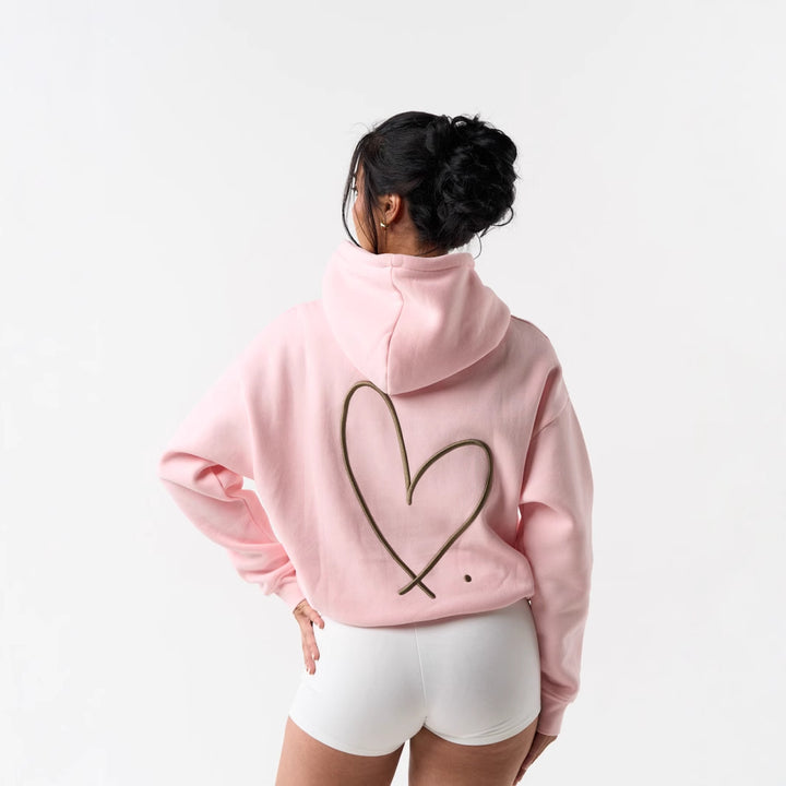 Kvinders hættetrøje sweatshirt med stort hjerte design og komfortable korte shorts Skovae