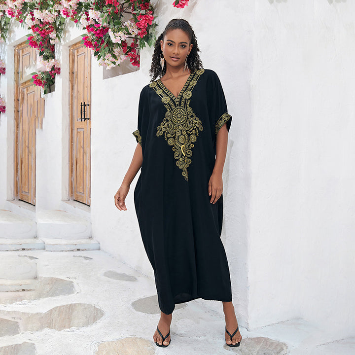 Dame Maxi-Kaftan med fint broderet design og vide ærmer Stilla